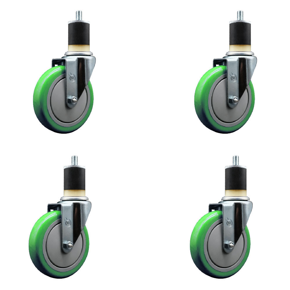 SCC-EX20S514-PPUB-GRN-178-4 Polyurethane Swivel Expanding Stem Caster with 5 in. Green Wheels & 1.87 in. Stems - Set of 4