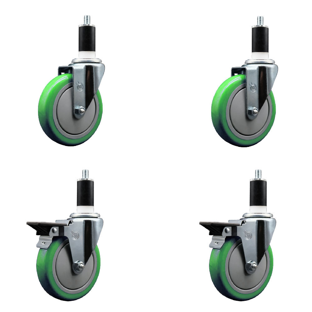 SCC-EX20S514-PPUB-GRN-2-PLB-2-138 Polyurethane Swivel Expanding Stem Caster with 5 in. Green Wheels & 1.38 in. Stems - Set of 4