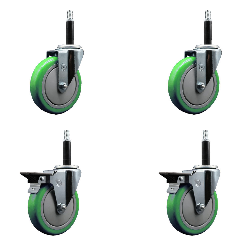 SCC-EX20S514-PPUB-GRN-2-PLB-2-34 Polyurethane Swivel Expanding Stem Caster with 5 in. Green Wheels & 0.75 in. Stems - Set of 4
