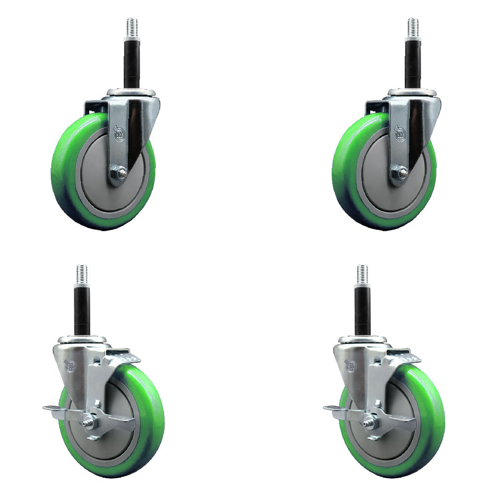 SCC-EX20S514-PPUB-GRN-2-TLB-2-34 Polyurethane Swivel Expanding Stem Caster with 5 in. Green Wheels & 0.75 in. Stems - Set of 4
