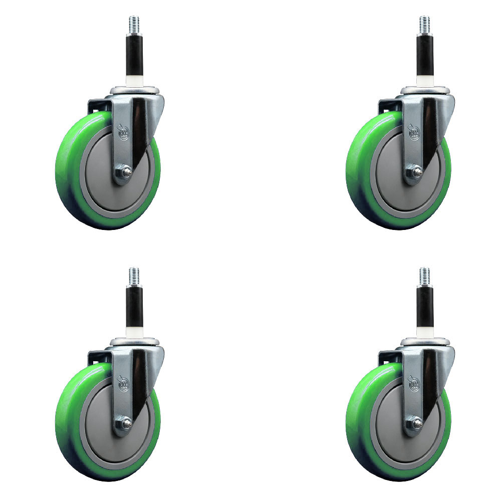 SCC-EX20S514-PPUB-GRN-78-4 Polyurethane Swivel Expanding Stem Caster with 5 in. Green Wheels & 0.87 in. Stems - Set of 4