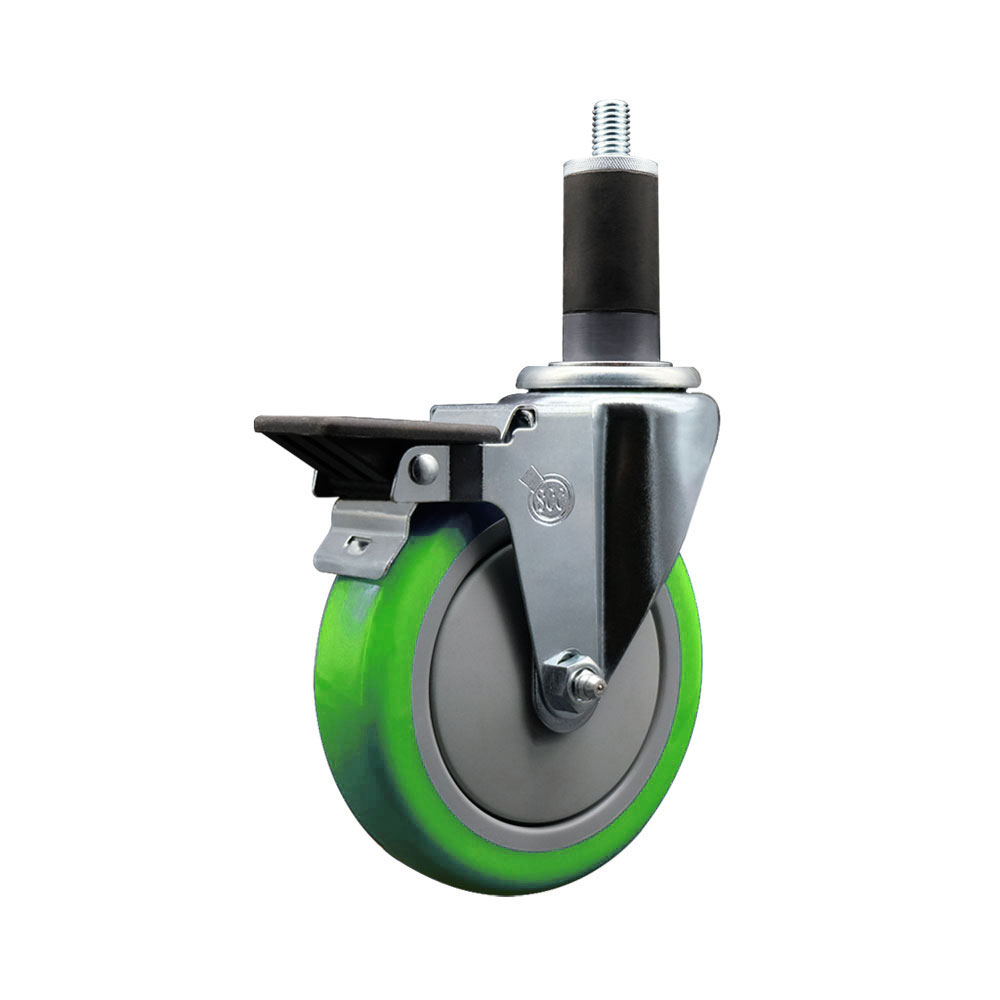 SCC-EX20S514-PPUB-GRN-PLB-114 Polyurethane Expanding Stem Swivel Caster with 5 in. Green Wheel & 1.25 in. Stem & Posi Locking Brake
