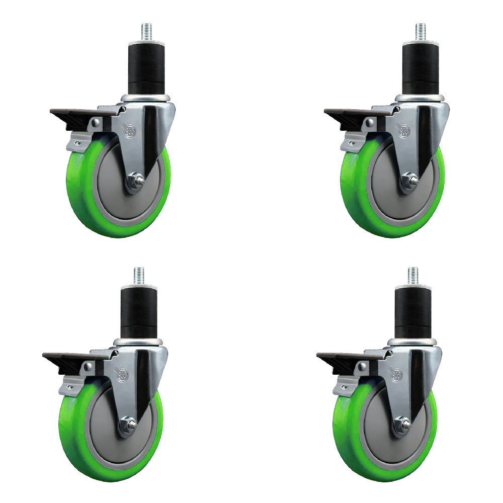 SCC-EX20S514-PPUB-GRN-PLB-134-4 Polyurethane Swivel Expanding Stem Caster with 5 in. Green Wheels & 1.75 in. Stems - Set of 4