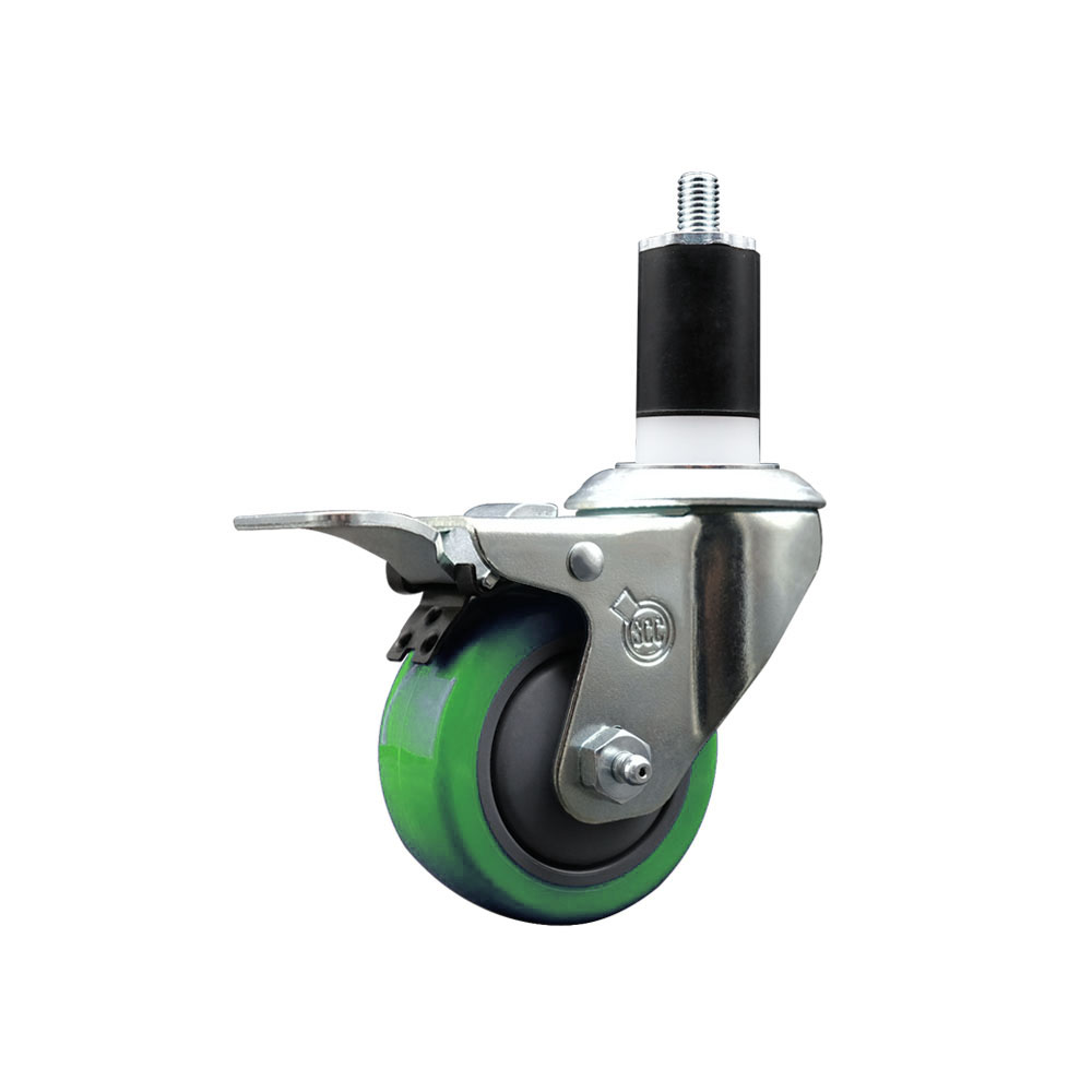 SCC-EXTTL20S314-PPUB-GRN-112 Polyurethane Expanding Stem Swivel Caster with 3 in. Green Wheel & 1.5 in. Stem & Total Locking Brake