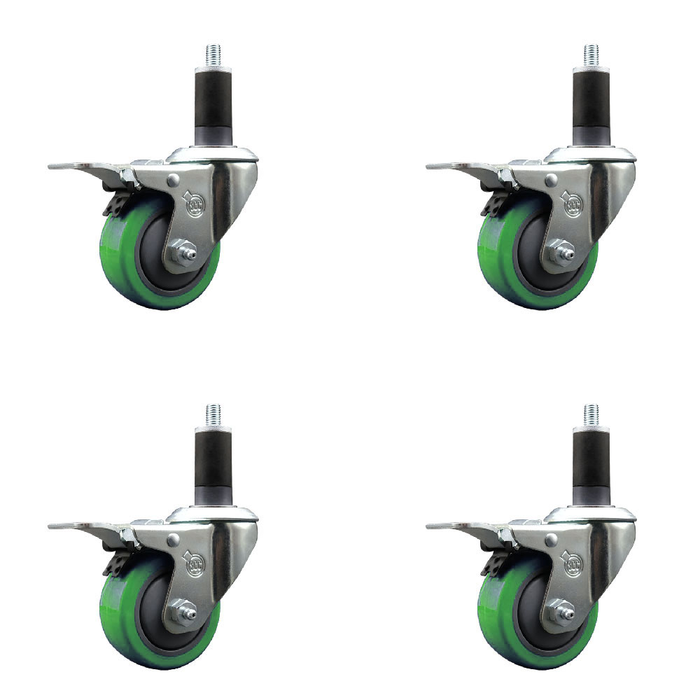 SCC-EXTTL20S314-PPUB-GRN-114-4 Polyurethane Swivel Expanding Stem Caster with 3 in. Green Wheels & 1.25 in. Stems - Set of 4