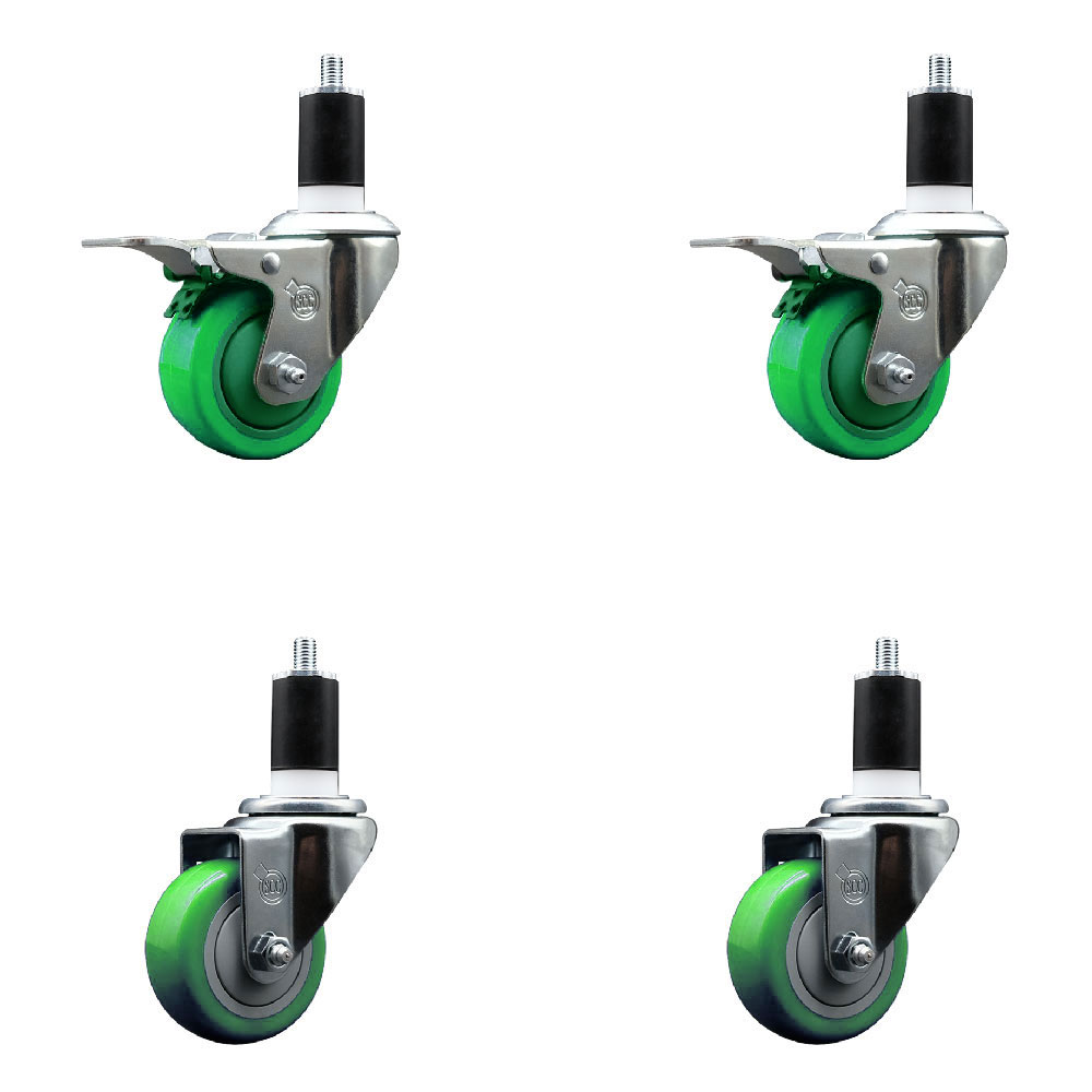 SCC-EXTTL20S314-PPUB-GRN-2-S-2-112 Polyurethane Swivel Expanding Stem Caster with 3 in. Green Wheels & 1.5 in. Stems - Set of 4