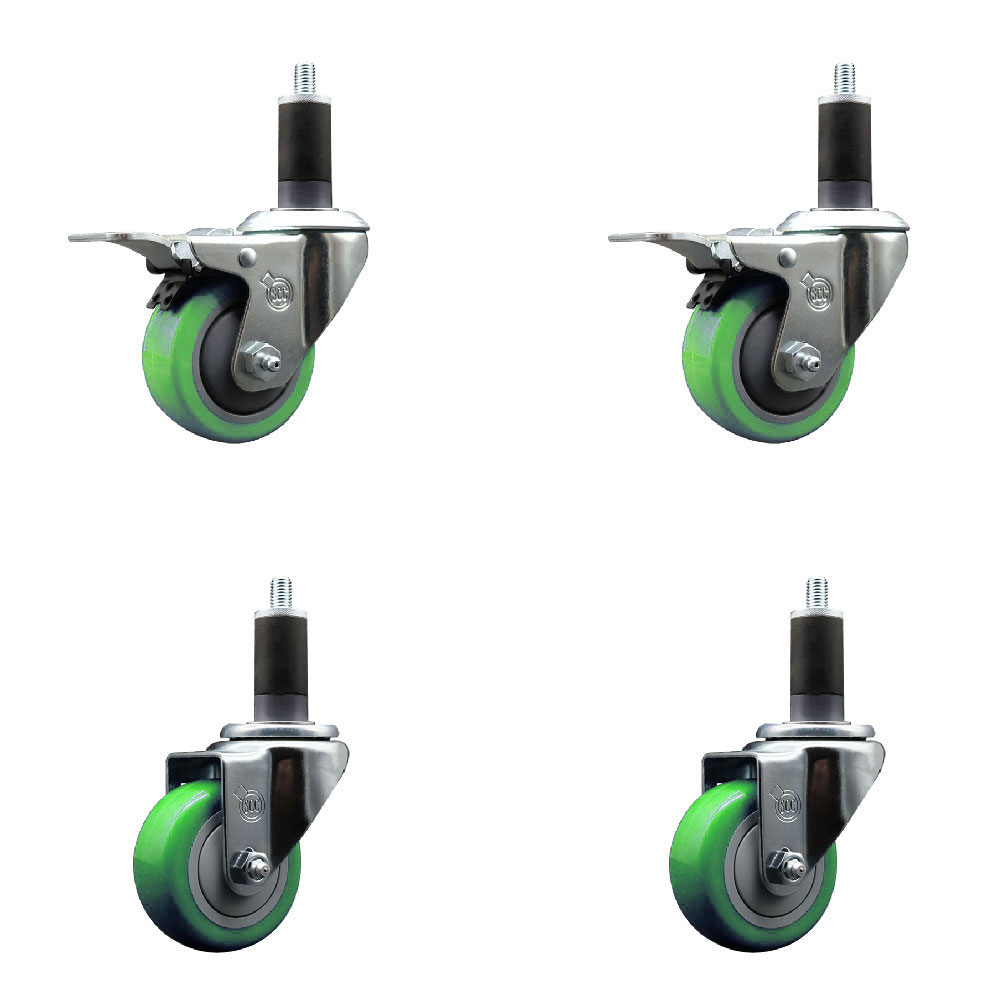 SCC-EXTTL20S314-PPUB-GRN-2-S-2-114 Polyurethane Swivel Expanding Stem Caster with 3 in. Green Wheels & 1.25 in. Stems - Set of 4