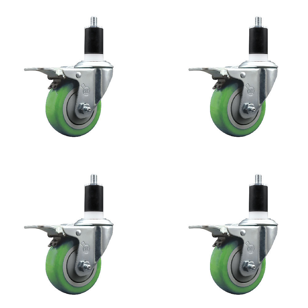 SCC-EXTTL20S3514-PPUB-GRN-112-4 Polyurethane Swivel Expanding Stem Caster with 3.5 in. Green Wheels & 1.5 in. Stems - Set of 4