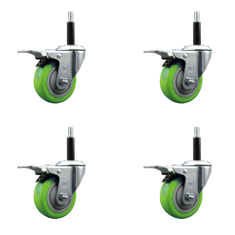 SCC-EXTTL20S3514-PPUB-GRN-34-4 Polyurethane Swivel Expanding Stem Caster with 3.5 in. Green Wheels & 0.75 in. Stems - Set of 4