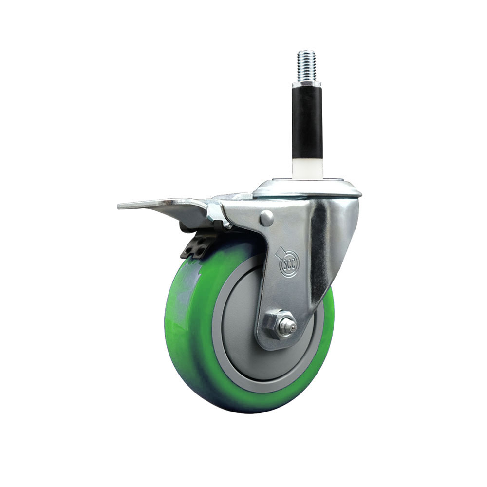 SCC-EXTTL20S414-PPUB-GRN-78 Polyurethane Expanding Stem Swivel Caster with 4 in. Green Wheel & 0.87 in. Stem & Total Locking Brake