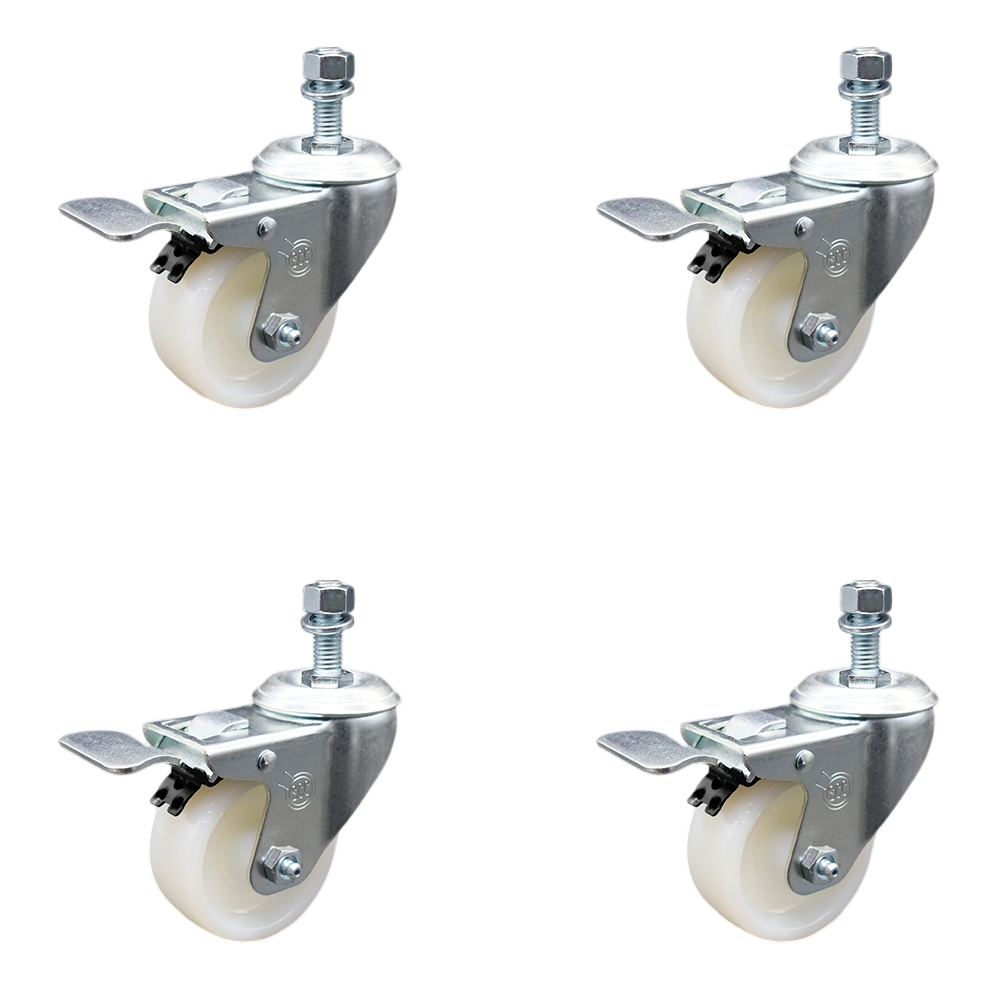 SCC-SSTSTTL20S314-NYS-121315-4 Stainless Steel Nylon Swivel Threaded Stem Caster with 3 x 1.25 in. White Wheels & 0.5 in. Stems - Set of 4