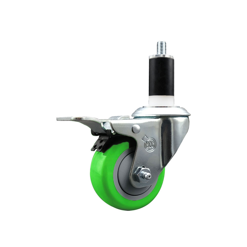 SCC-SSEXTTL20S314-PPUB-GRN-138 Stainless Steel Polyurethane Expanding Stem Swivel Caster with 3 in. Green Wheel & 1.38 in. Stem & Total Locking Brake