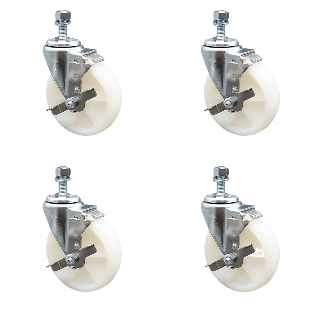 SCC-SSTS20S514-NYS-TLB-121315-4 Stainless Steel Nylon Swivel Threaded Stem Caster with 5 x 1.25 in. White Wheels & 0.5 in. Stems - Set of 4