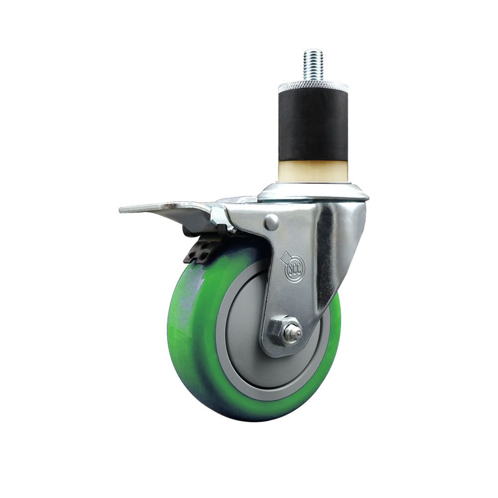 SCC-SSEXTTL20S414-PPUB-GRN-178 Stainless Steel Polyurethane Expanding Stem Swivel Caster with 4 in. Green Wheel & 1.87 in. Stem & Total Locking Brake