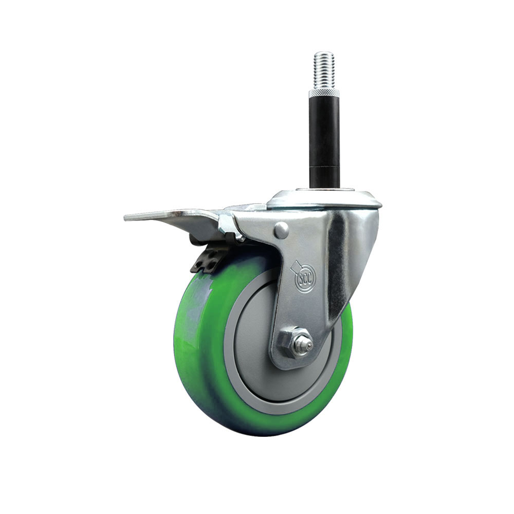 SCC-SSEXTTL20S414-PPUB-GRN-34 Stainless Steel Polyurethane Expanding Stem Swivel Caster with 4 in. Green Wheel & 0.75 in. Stem & Total Locking Brake