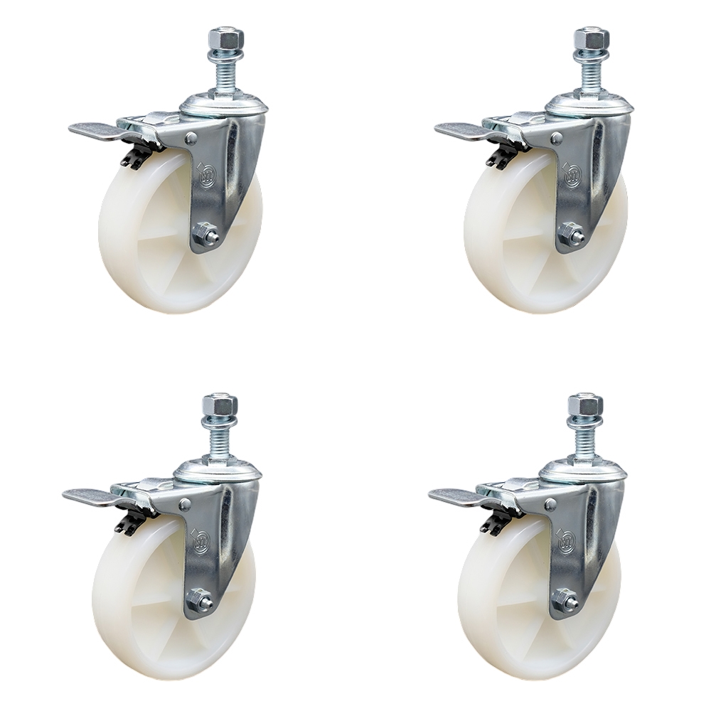 SCC-SSTSTTL20S514-NYS-121315-4 Stainless Steel Nylon Swivel Threaded Stem Caster with 5 x 1.25 in. White Wheels & 0.5 in. Stems - Set of 4