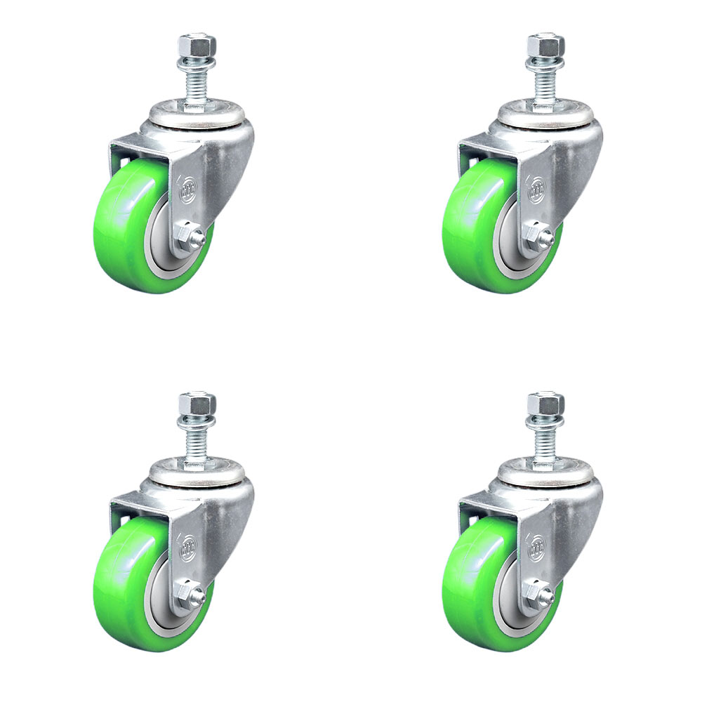 SCC-SSTS20S314-PPUB-GRN-M1215-4 Stainless Steel Polyurethane Swivel Threaded Stem Caster with 3 x 1.25 in. Green Wheels & 12 mm Stems - Set of 4