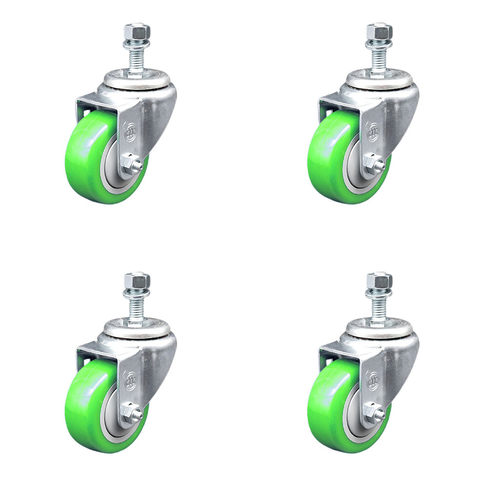 SCC-SSTS20S3514-PPUB-GRN-M1215-4 Stainless Steel Polyurethane Swivel Threaded Stem Caster with 3.5 x 1.25 in. Green Wheels & 12 mm Stems - Set of 4