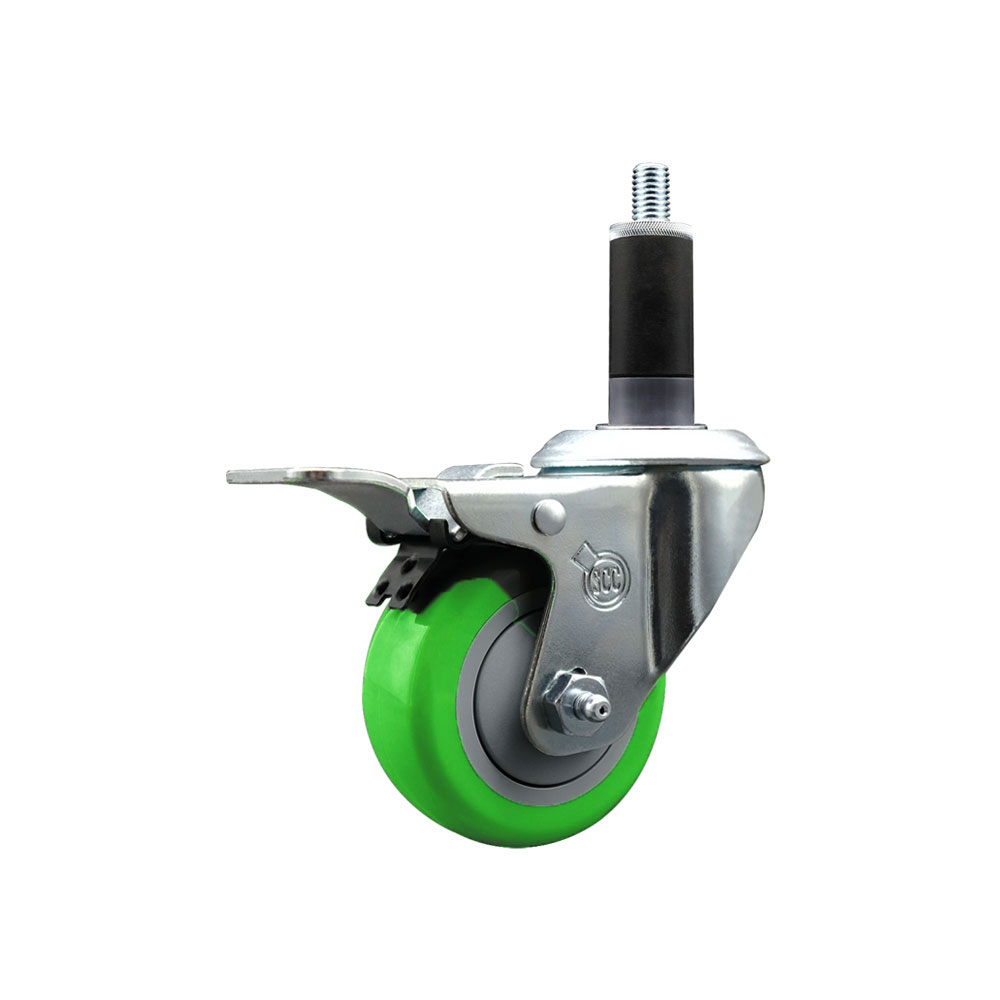 SCC-SSEXTTL20S314-PPUB-GRN-118 Stainless Steel Polyurethane Expanding Stem Swivel Caster with 3 in. Green Wheel & 1.13 in. Stem & Total Locking Brake