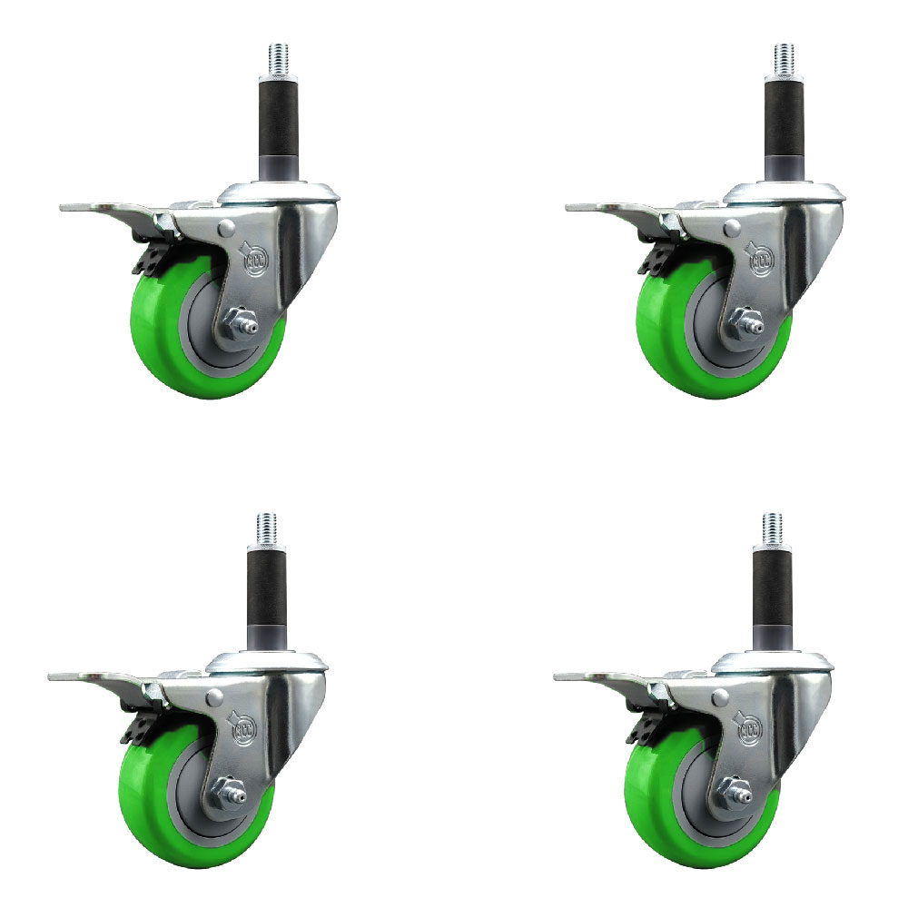 SCC-SSEXTTL20S314-PPUB-GRN-1-4 Stainless Steel Polyurethane Swivel Expanding Stem Caster with 3 in. Green Wheels & 1 in. Stems - Set of 4