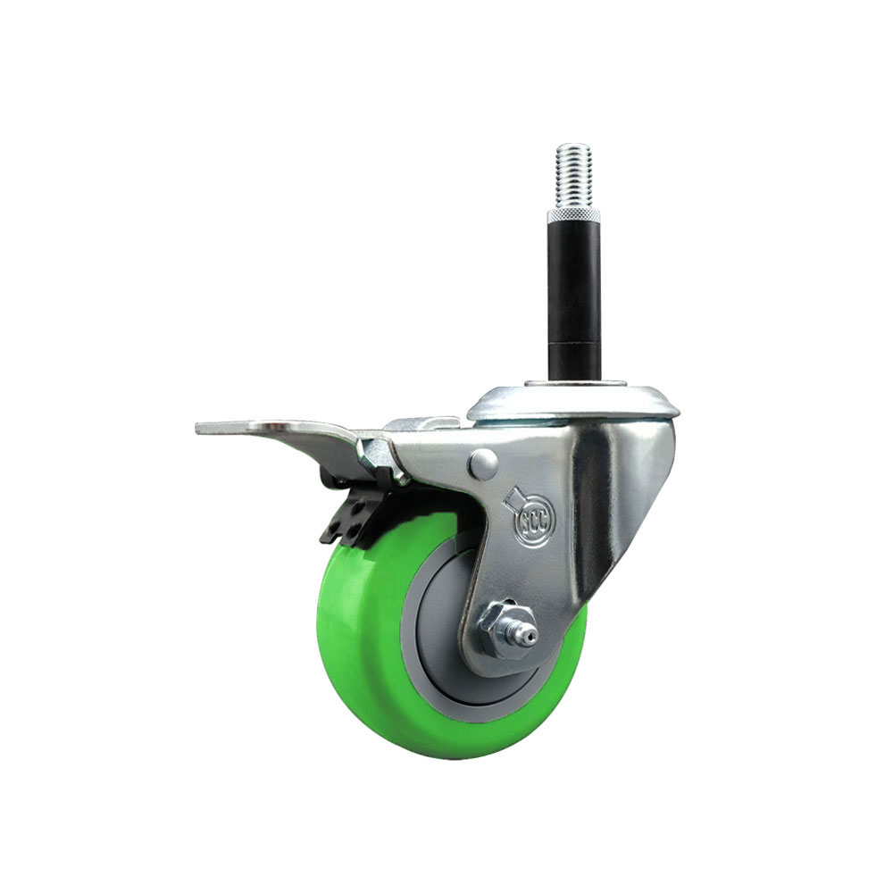SCC-SSEXTTL20S314-PPUB-GRN-34 Stainless Steel Polyurethane Expanding Stem Swivel Caster with 3 in. Green Wheel & 0.75 in. Stem & Total Locking Brake