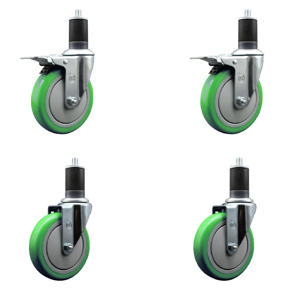 SCC-SSEXTTL20S514-PPUB-GRN-2-S-2-158 Stainless Steel Polyurethane Swivel Expanding Stem Caster with 5 in. Green Wheels & 1.63 in. Stems - Set of 4