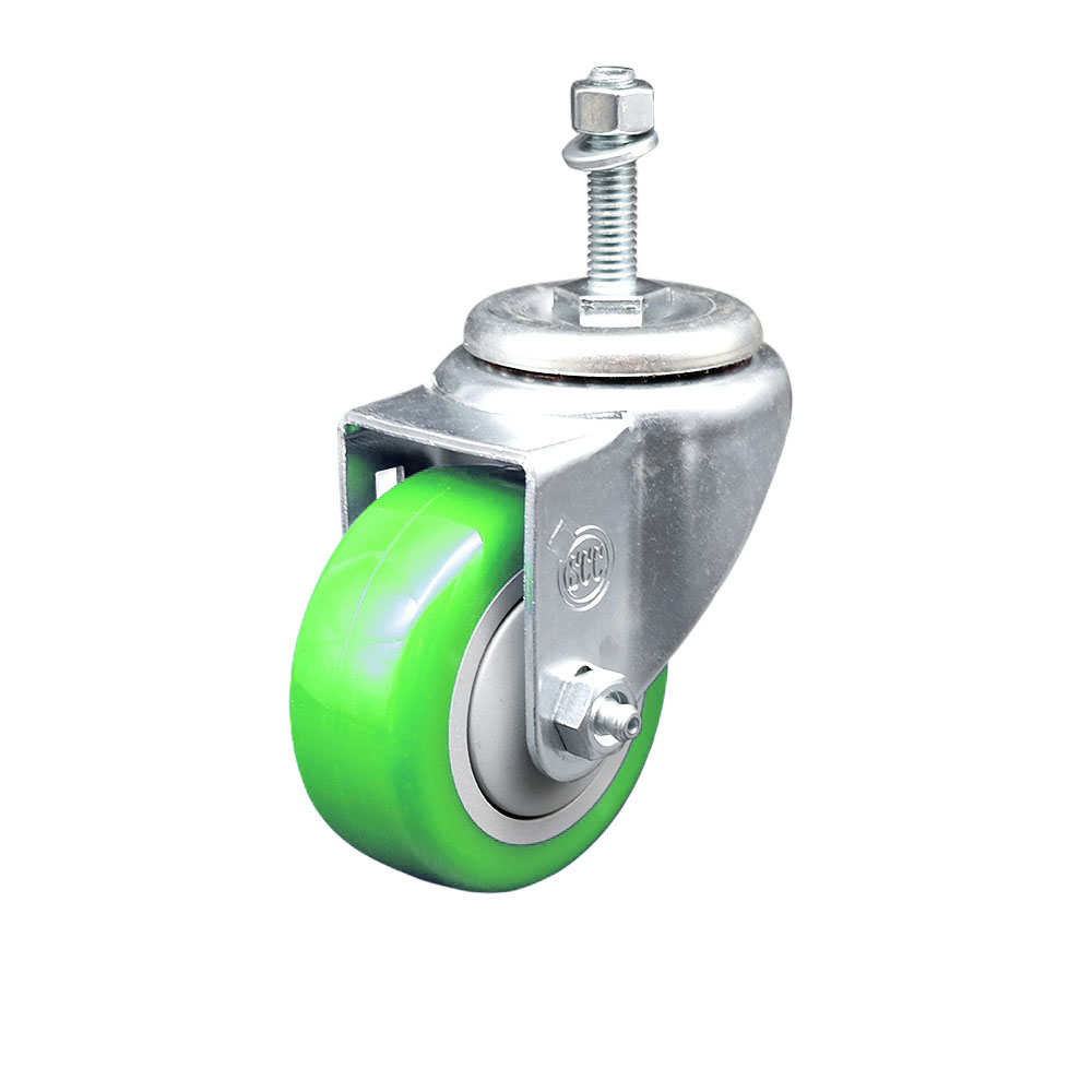 SCC-SSTS20S314-PPUB-GRN-M1015 Stainless Steel Polyurethane Swivel Threaded Stem Caster with 3 x 1.25 in. Green Wheel & 10 mm Stem