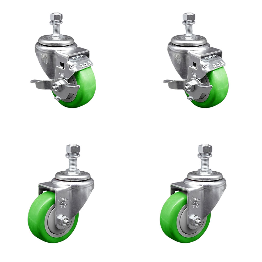 SCC-TS20S314-PPUB-GRN-TLB-121315-2-S-2 Polyurethane Swivel Threaded Stem Caster with 3 x 1.25 in. Green Wheels & 0.5 in. Stems - Set of 4