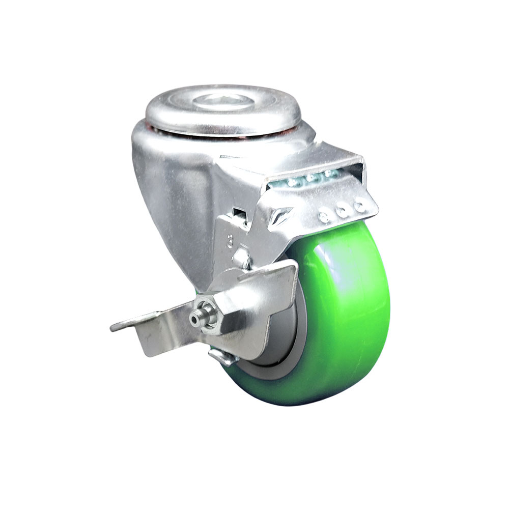 SCC-SSBH20S3514-PPUB-GRN-TLB Stainless Steel Polyurethane Swivel Bolt Hole Caster with 3.5 x 1.25 in. Green Wheel & Top Locking Brake