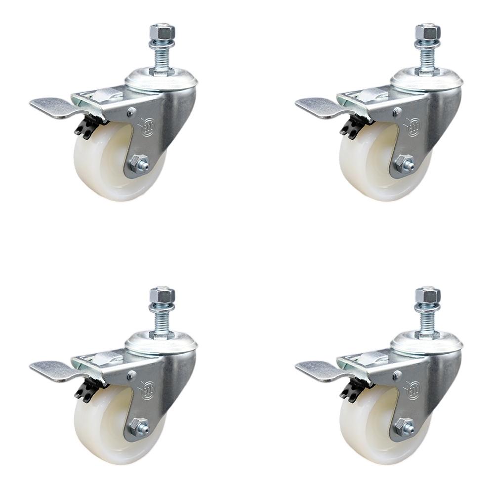 SCC-SSTSTTL20S314-NYS-M1215-4 Stainless Steel Nylon Swivel Threaded Stem Caster with 3 x 1.25 in. White Wheels & 12 mm Stems - Set of 4