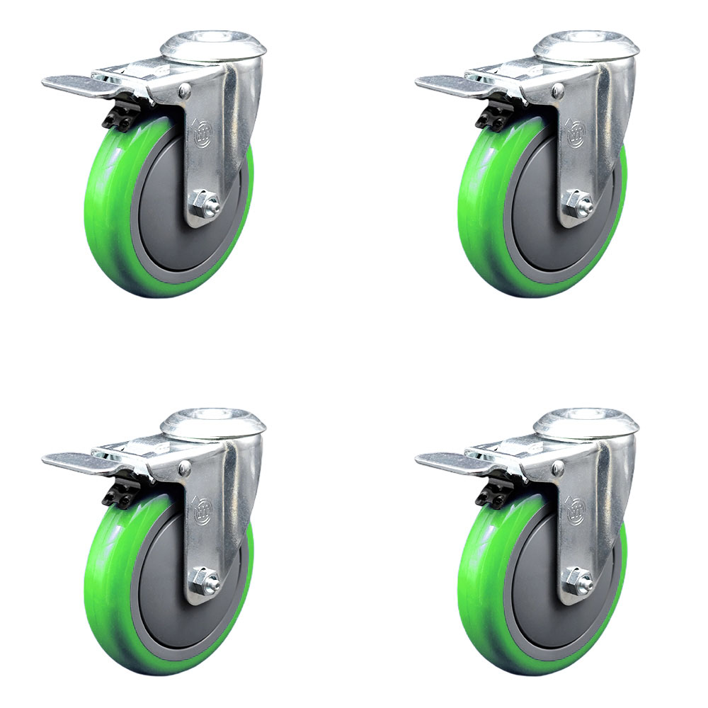 SCC-SSBHTTL20S514-PPUB-GRN-4 Stainless Steel Polyurethane Swivel Bolt Hole Caster with 5 x 1.25 in. Green Wheels - Set of 4