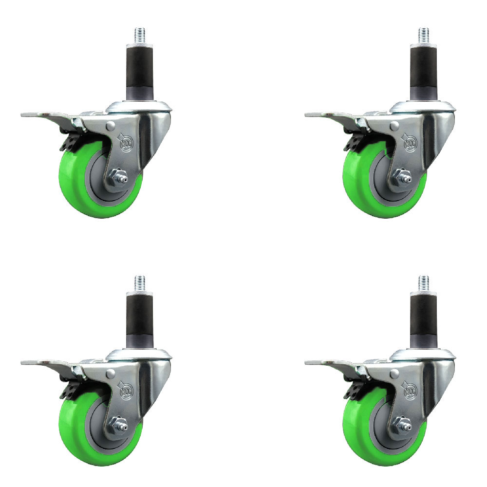 SCC-SSEXTTL20S314-PPUB-GRN-114-4 Stainless Steel Polyurethane Swivel Expanding Stem Caster with 3 in. Green Wheels & 1.25 in. Stems - Set of 4