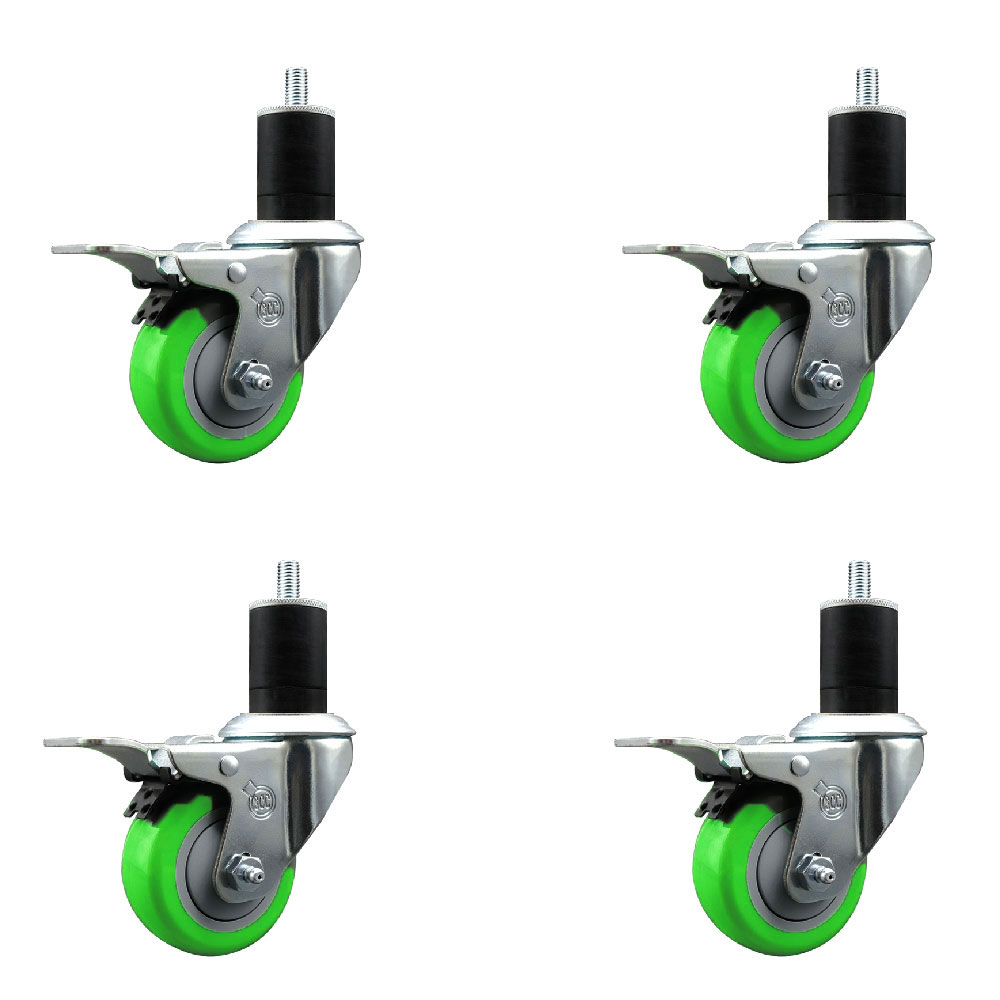 SCC-SSEXTTL20S314-PPUB-GRN-134-4 Stainless Steel Polyurethane Swivel Expanding Stem Caster with 3 in. Green Wheels & 1.75 in. Stems - Set of 4
