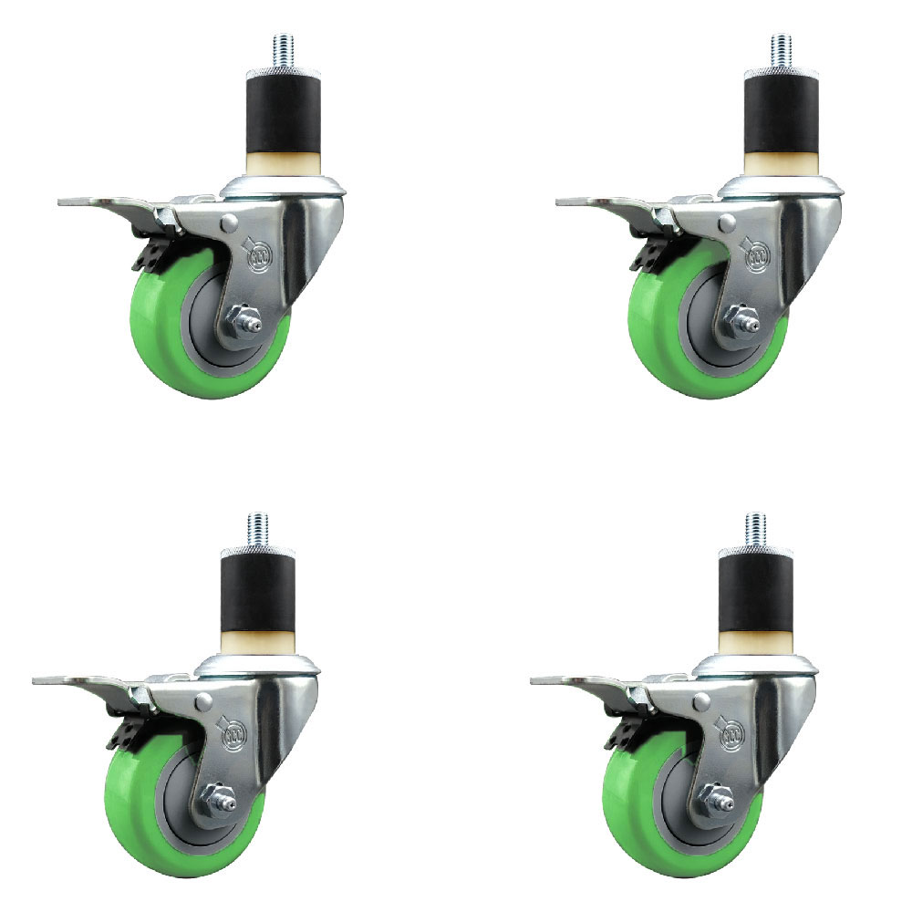 SCC-SSEXTTL20S314-PPUB-GRN-178-4 Stainless Steel Polyurethane Swivel Expanding Stem Caster with 3 in. Green Wheels & 1.87 in. Stems - Set of 4