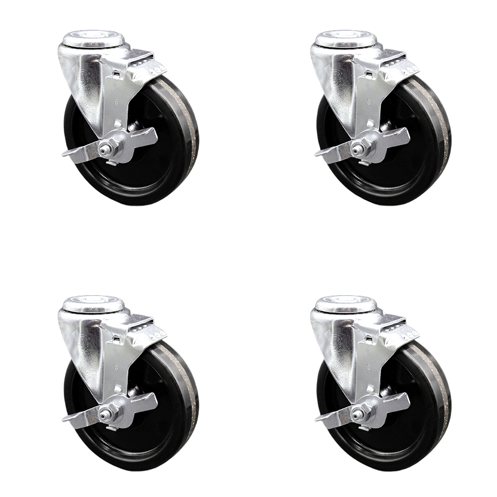 SCC-BH20S514-PHR-TLB-4 Phenolic Swivel Bolt Hole Caster with Roller Bearing with 5 x 1.25 in. Black Wheels - Set of 4