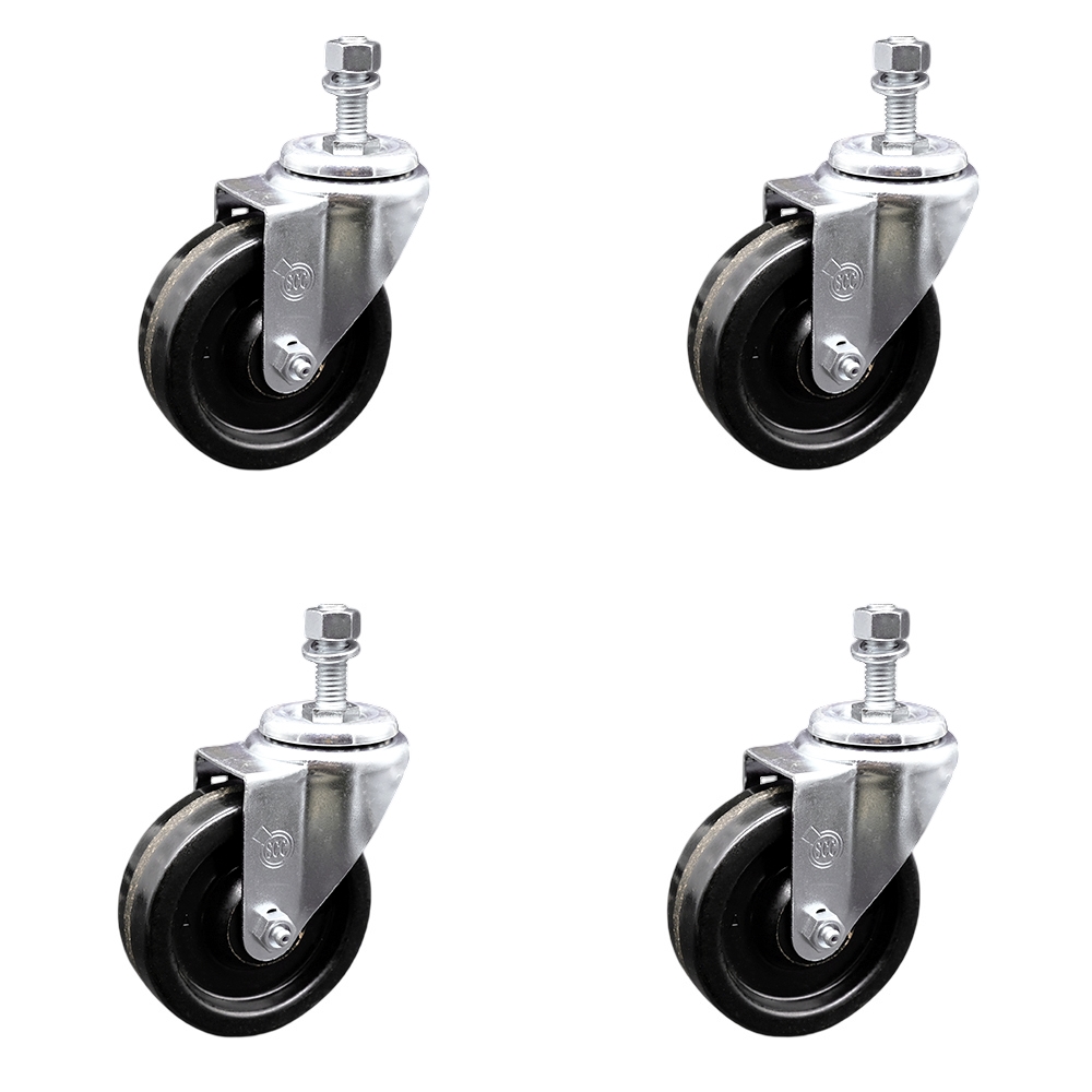 SCC-TS20S414-PHR-121315-4 Phenolic Swivel Threaded Stem Caster with Roller Bearing with 4 x 1.25 in. Black Wheels & 0.5 in. Stems - Set of 4