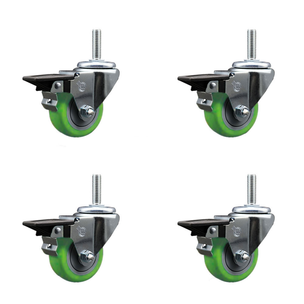 SCC-TS20S314-PPUB-GRN-PLB-58212-4 Polyurethane Swivel Threaded Stem Caster with 3 x 1.25 in. Green Wheels & 0.63 in. Stems - Set of 4