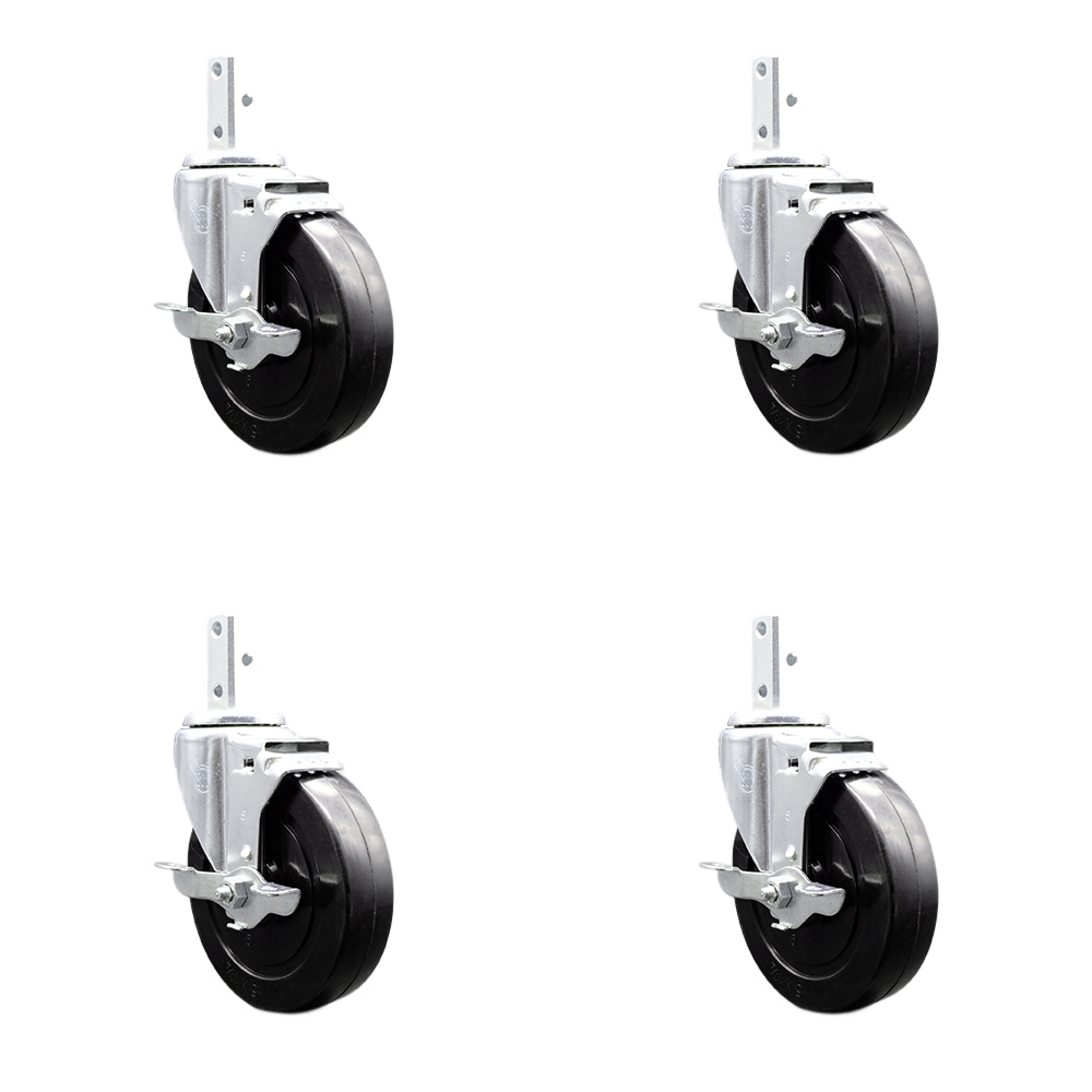 Swivel Square Stem Caster with 5 x 1.25 in. Black Hard Rubber Wheel, 0.75 x 2 in. Square Stem with 3 0.26 in. Diameter Mounting Holes - Set of 4