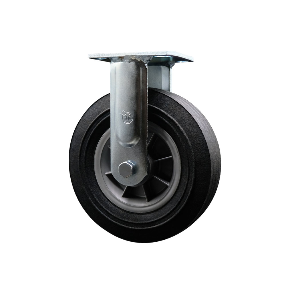 SCC-100R825-SNB 8 in. Rigid Semi Pneumatic Caster Black Solid Rubber Wheel Heavy Duty Caster