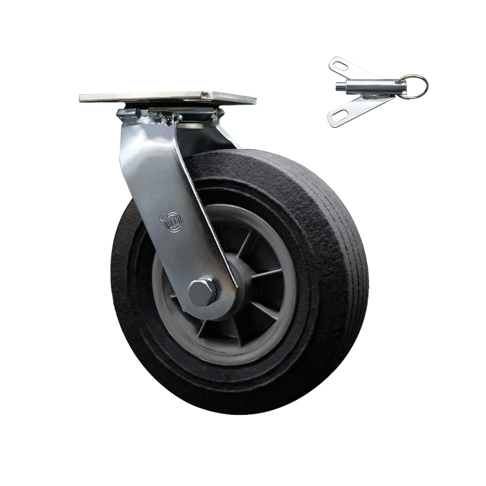 SCC-100S825-SNB-BSL 8 in. Swivel Semi Pneumatic Caster Black Solid Rubber Wheel & Bolt on Swivel Lock Heavy Duty Caster