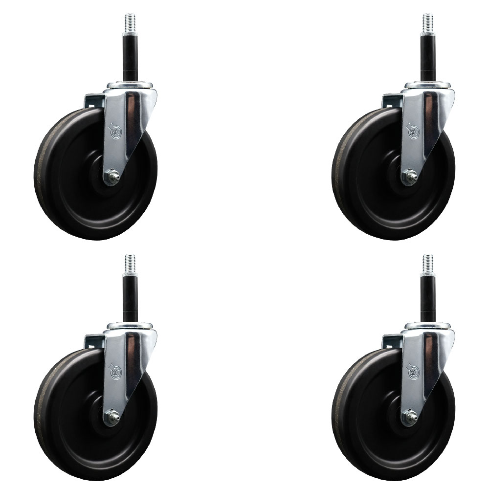 SCC-EX20S615-PHS-34-4 Phenolic Swivel Expanding Stem Caster with 6 in. Black Wheels & 0.75 in. Stems - Set of 4