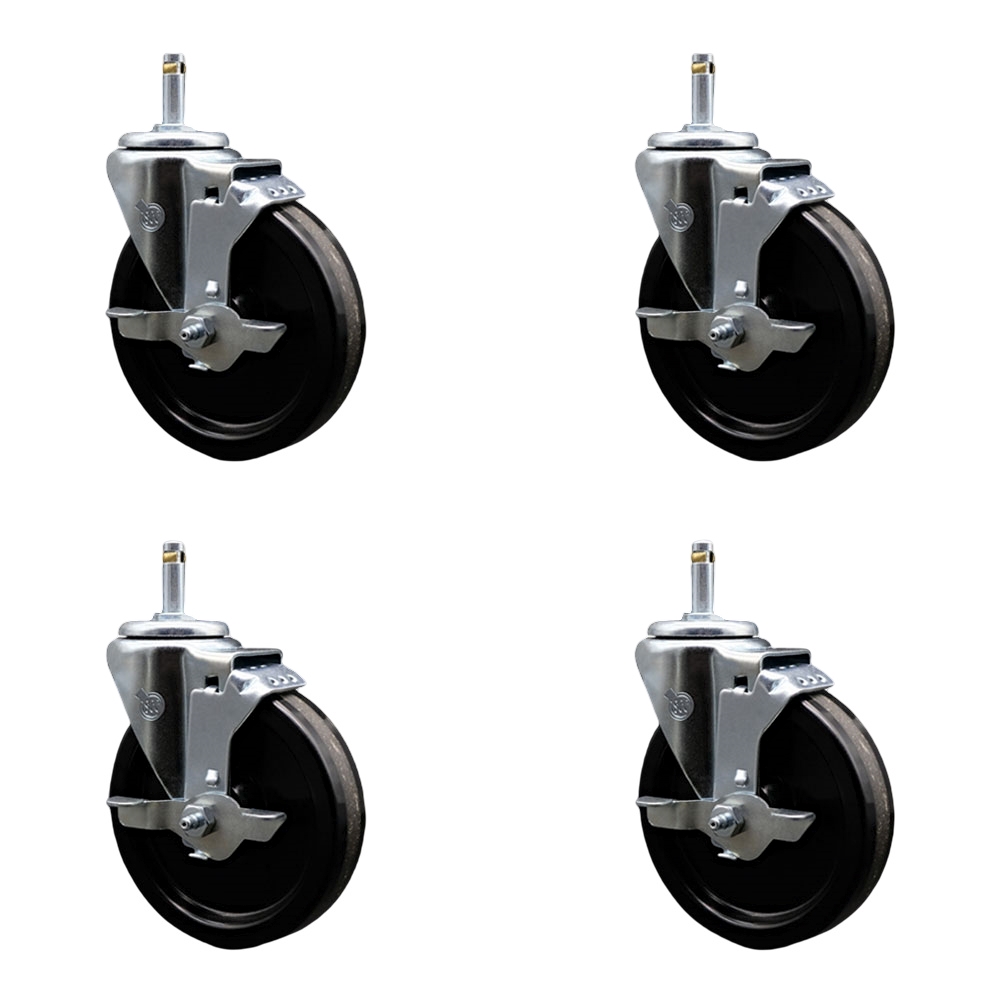 Phenolic Swivel Grip Ring Stem Caster - Black - Set of 4 - 1200 lbs Capacity