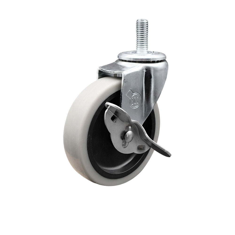 SCC-TS05S410-TPRS-SLB-M815 4 in. Swivel Thermoplastic Rubber Caster Wheel with 8 mm 1.25 TPI x 1.5 in. Threaded Stem Caster with Brake