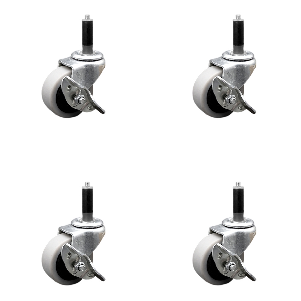 SCC-EX05S210-TPRS-SLB-78-4 2 in. Swivel Thermoplastic Rubber Caster Wheels & 0.875 in. Expanding Adapter Stem Caster & Brake - Set of 4