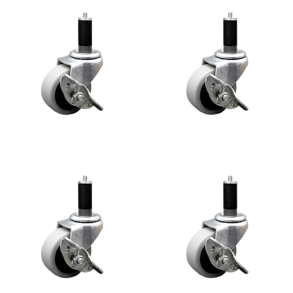SCC-EX05S210-TPRS-SLB-118-4 2 in. Swivel Thermoplastic Rubber Caster Wheels & 1.13 in. Expanding Adapter Stem Caster & Brake - Set of 4