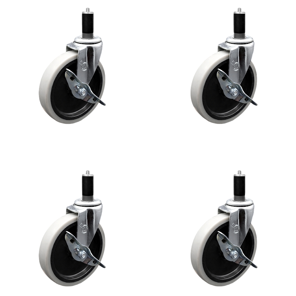 SCC-EX05S510-TPRS-SLB-114-4 5 in. Swivel Thermoplastic Rubber Caster Wheels & 1.25 in. Expanding Adapter Stem Casters & Brakes - Set of 4