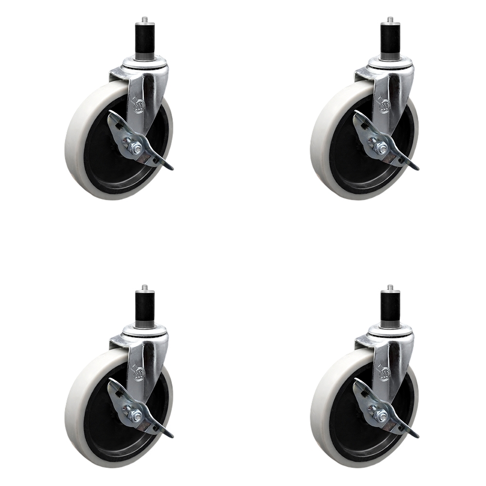 SCC-EX05S510-TPRS-SLB-112-4 5 in. Swivel Thermoplastic Rubber Caster Wheels & 1.5 in. Expanding Adapter Stem Casters & Brakes - Set of 4