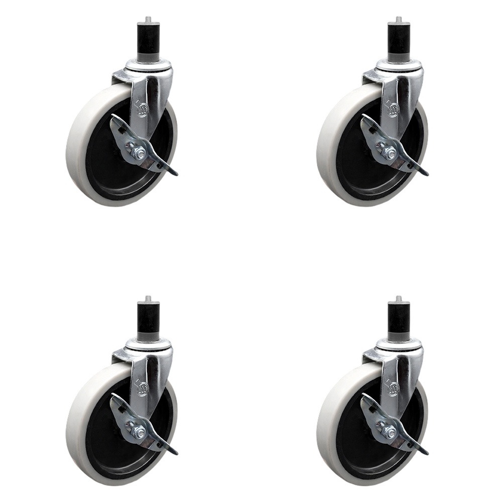 SCC-EX05S510-TPRS-SLB-134-4 5 in. Swivel Thermoplastic Rubber Caster Wheels & 1.75 in. Expanding Adapter Stem Casters & Brakes - Set of 4