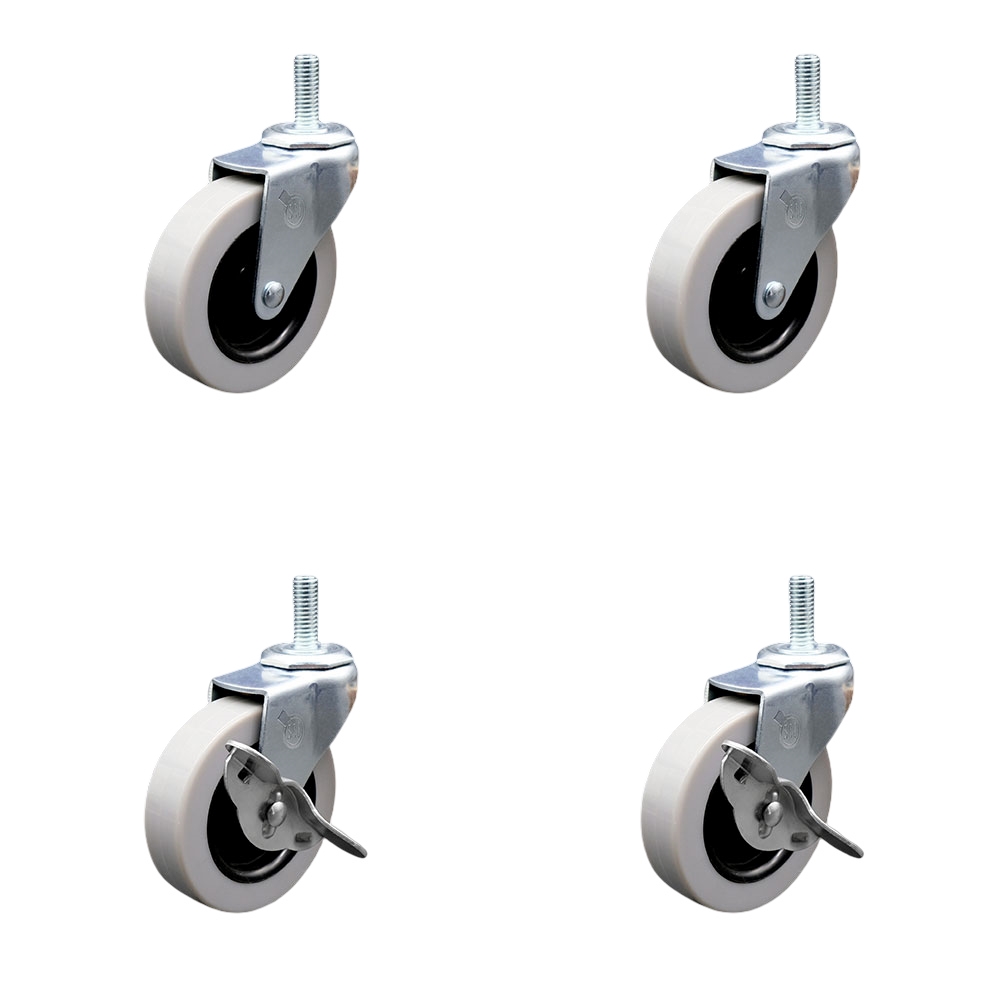 SCC-TS05S310-TPRS-381615-2-SLB-2 3 in. Swivel Thermoplastic Rubber Casters, 0.375 in. 16 TPI x 1.5 in. Threaded Stem Casters - Set of 4
