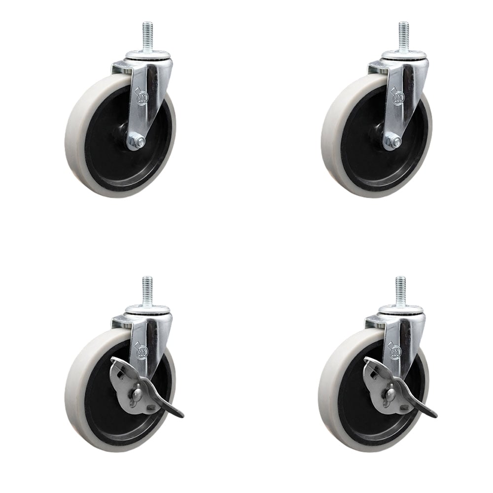 SCC-TS05S510-TPRS-381615-2-SLB-2 5 in. Swivel Thermoplastic Rubber Casters, 0.375 in. 16 TPI x 1.5 in. Threaded Stem Casters - Set of 4